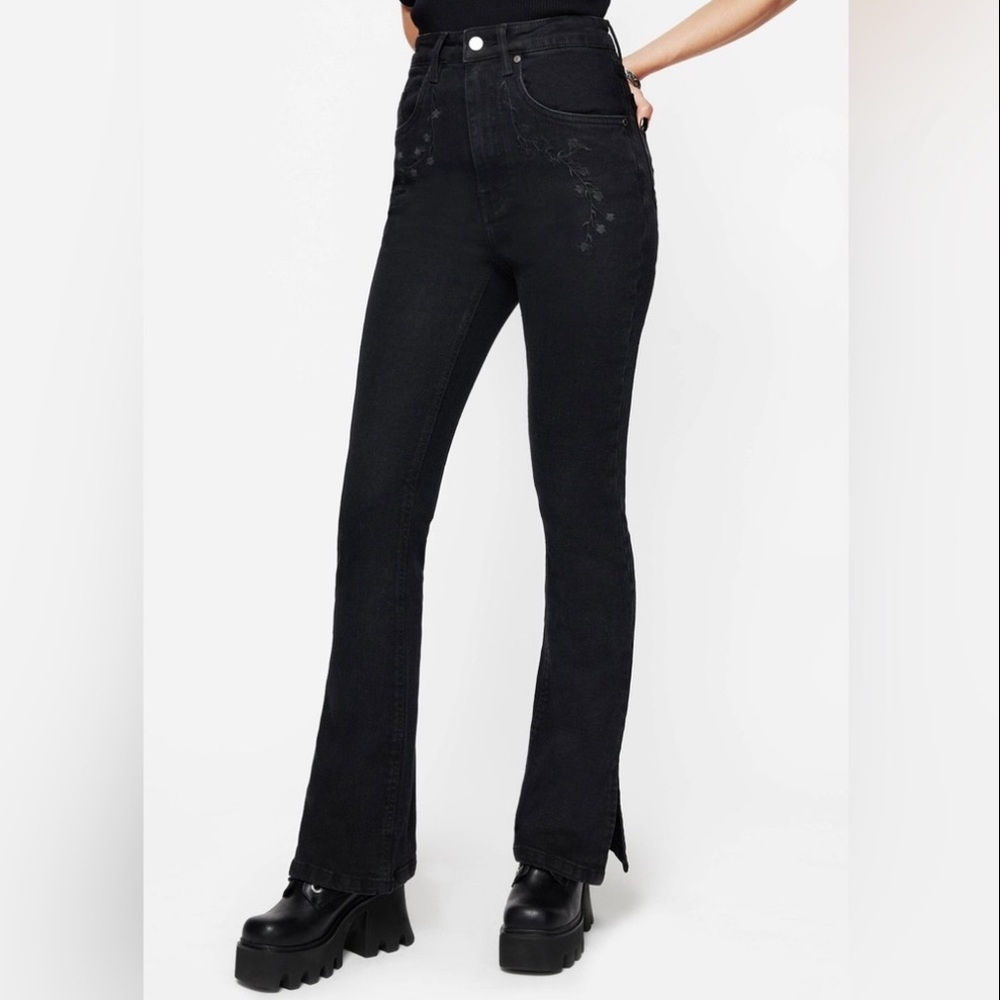 NWT Disturbia Vera Baby Boot Split Hem Black High-Waist Flare Jeans - US Sz 14
